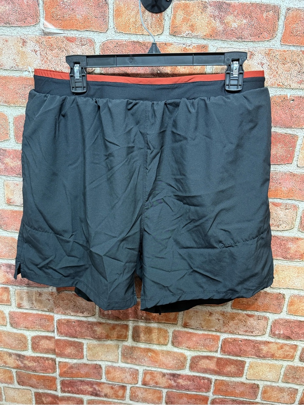 Men's Athletic running compression shorts - Black with Red Waistband